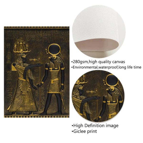 Black Golden Ancient Egyptian Art Prints Affiches Pharaon et sa jeune fille Peinture pour des images décoratives de pièce décor mural