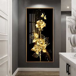 Noir Golden Rose Fleur Papillon Abstrait Affiche Nordique Art Plante Toile Peinture Moderne Mur Photo Pour Salon Décor 210705