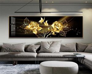 Black Golden Rose Flower Butterfly Résumé Mur Art toile PEINTURE APPIRES PRINT HORIZONTA PATOLE POUR LA DÉCOR DE CHAMBRE VIVANT 211022839363
