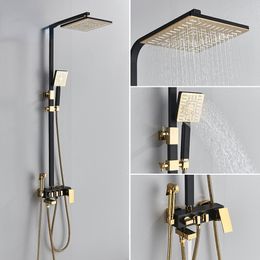 Zwarte gouden doucheset regenval badkamer douche mixer kraan bidet spuitspuit hoofd glijdende bar douchesysteem tap