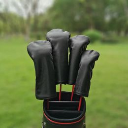 Zwarte Golf Wood Cover Driver Fairway Hybride Waterdichte Protector Set PU-leer Zacht Duurzaam Golf head Covers Snelle levering 240202