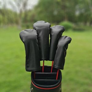 Zwarte golf houtbedekking Driver Fairway Hybride waterdichte protector set PU Leather Soft Duurzaam Golfkop Covers Snelle levering 231229