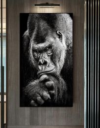 Zwarte gorilla canvas schilderen Animal Monkey Posters en Prints Vintage Wandfoto's voor woonkamer Slaapkamer Modern Home Decoratio7696167