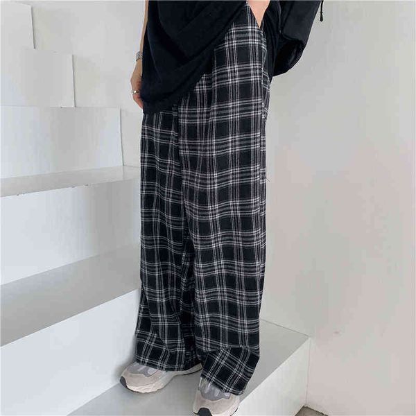 Noir gothique Plaid pantalon automne vêtements de sport pantalons amples pantalons de survêtement Hip Hop Streetwear mâle drôle coréen Punk 0124