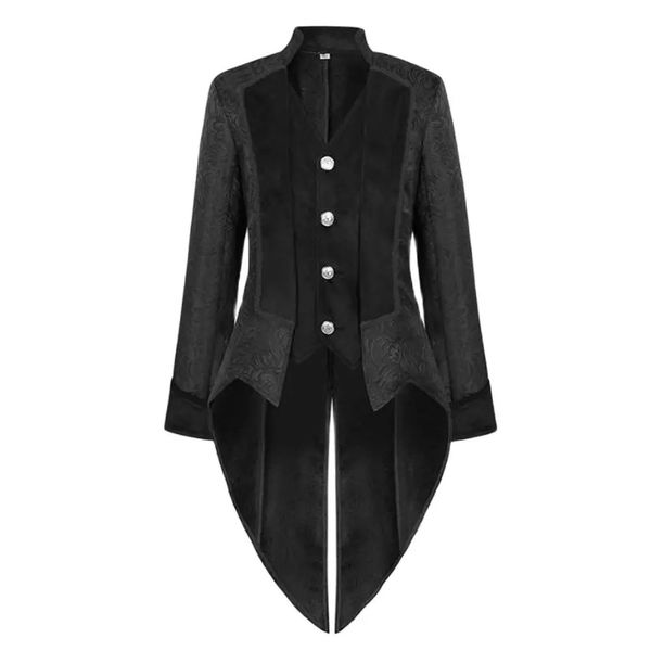 Noir gothique victorien redingote manteau Jacquard vêtements habiller bleu Trench printemps automne hommes Steampunk queue manteau veste 240116