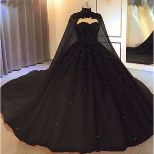 Zwarte gotische bruiloft vintage jurken met cowbacks lieverd kralen kanten appliques lange tule prinses bruidsjurken plus size corset vrouwen jurk baljurk