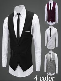 Chalecos de novio gris negro con chaleco de novio de cadena Chaleco de traje ajustado para hombre Chaleco de boda de graduación Fress 4140384
