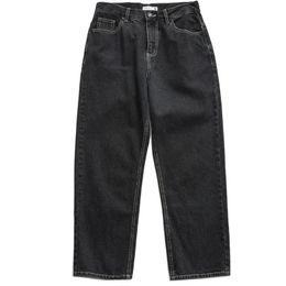 Zwartgrijze losse rechte jeans Jeugd gewassen en gebruikte broeken Herenmodekleding