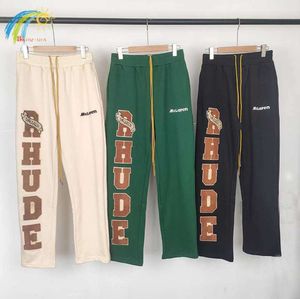 Zwart Groen Abrikoos Rhude Joggingbroek Mannen Vrouwen 1 Losse Handdoek Geborduurde Rhude Casual Broek Jogger Multi Pocket Broek13