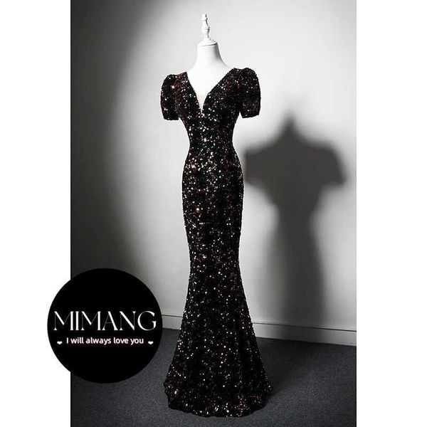 Robe de soirée verte noire robe de fête paillette sirène