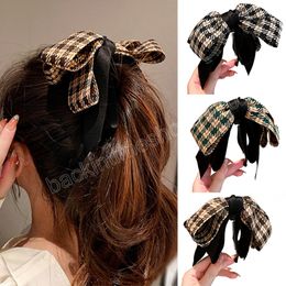 Zwart groene geruite boog haarspeld hoge paardenstaart haar klauw clip voor vrouwen rooster print lint bananen clips haaraccessoires mode