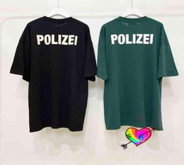 T-shirt Black Green S 'Polizei' 2021 Men Femmes Texte imprimé S Tee Tonal Broidered VTM Tops Short Sleeve G11152138772
