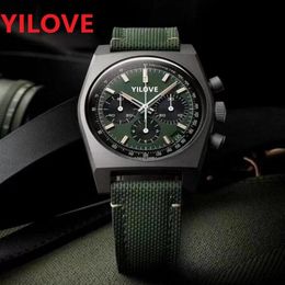 Zwart groen zilver herenhorloge zes steken serie Alle wijzerplaten werken stopwatch quartz uurwerk pilot chronometer polshorloge stof265V