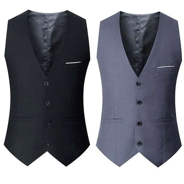 Chalecos negros grises azul marino para hombre, traje ajustado, chaleco para hombre, chaleco informal sin mangas para hombre, chaqueta Formal de negocios 220725