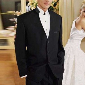 Zwarte bruidegom smoking met standaard kraag 2 stuk slim fit tuniek mannen pakken voor bruiloft mannelijke mode set jas met broek 2020 x0909