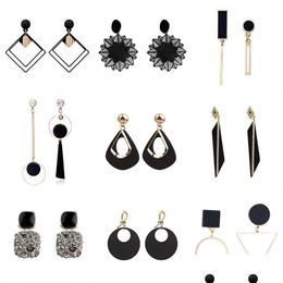 Boucles d'oreilles longues suspendues noires pour femmes Triangle carré déclaration goutte Boucle Oreille Femme bijoux de mode livraison directe Dhgarden Ot3My