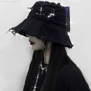 Black Harajuku Mall Goth Hat Women Men Girl Punk Emo Donker Academisch Acthetisch Kruiskraam Caps Fairy Grunge Hat Bucket Alternative