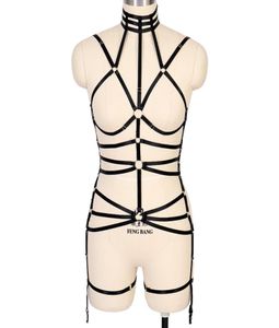 Black Harness Belt Set Riem Top Punk Gothic Lingerie Plus Size Elastic Bra Garter Belt Body Cage Festival Night Woman Suspender5272918