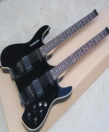 Black sans tête 66 cordes guitare électrique à double cou avec calibre en palissandre Rosecan être personnalisée1811597