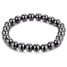 Bracelet de thérapie magnétique en hématite noire, perle de 8mm, Bracelet en pierre magnétique, soulage l'arthrite, les maux de tête, soulage le stress, bijoux 2720