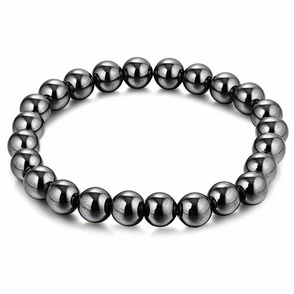 Pulsera de terapia magnética con cuentas de bola de hematita negra de 8mm, pulsera de piedra magnética para aliviar el dolor de cabeza y la artritis, joyería para aliviar el estrés 234P