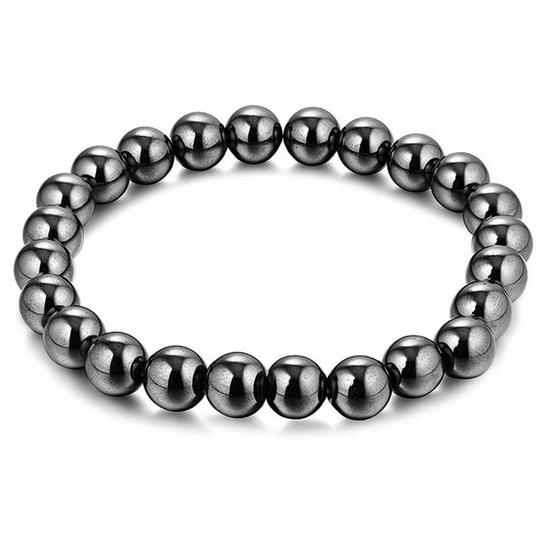 Hematita negra Bola de 8 mm Pulsera de terapia magnética Pulsera de piedra magnética Aliviar la artritis Dolor de cabeza Joyería para aliviar el estrés267r