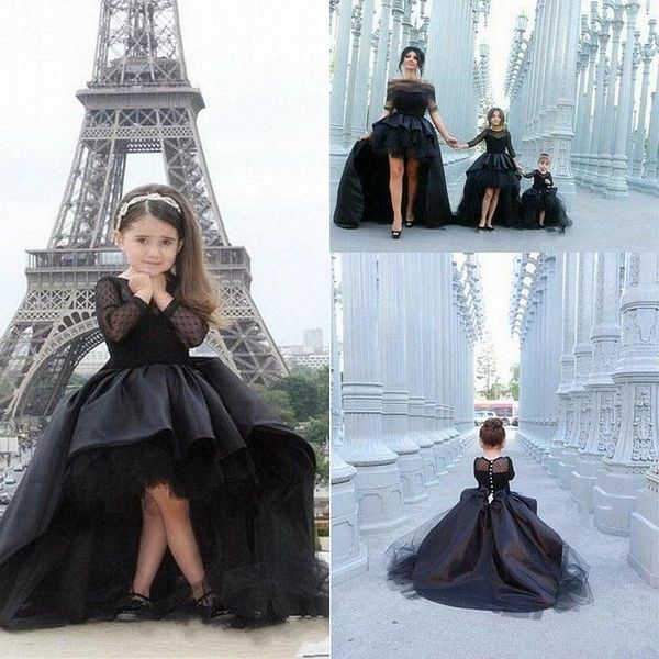 Black hi-lo tulle enfants tutu flower girl robes première communion partie promesse princesse robe de demoiselle d'honneur