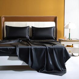 Black haut de gamme Rayon Satin 4PCS FEUILLE AMPOSIONNE SEPLOIRE SOLKE COULEUR SOLD SEPLLE DE LIT ELASTIQUE ELASTIQUE FEUILLE COUVERTURE DE MATRESSE DE LITSIONNEMENTS 240401