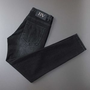 Jean gris noir de haute qualité pour hommes, coupe Slim, élastique, mode jeunesse, loisirs, pantalon de luxe, automne et hiver 2022