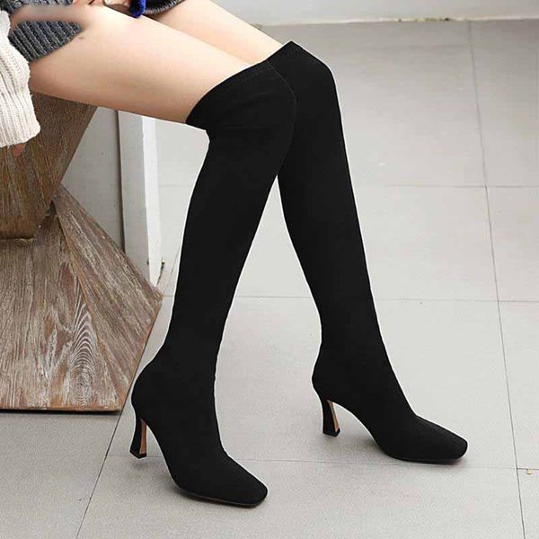 Black High Heels muslos Mujeres altas sobre la rodilla Damas Otoño Invierno zapatos largos Botas Invierno Mujer
