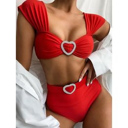 Zwarte hoge taille bikini solide badmode dames