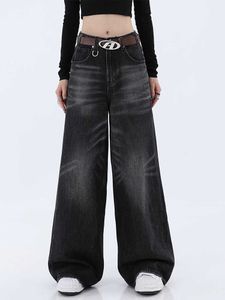 Black High Taille Streetwear Baggy hiphop dames broek herfst recht wijd been jeans all-match 2023 nieuw