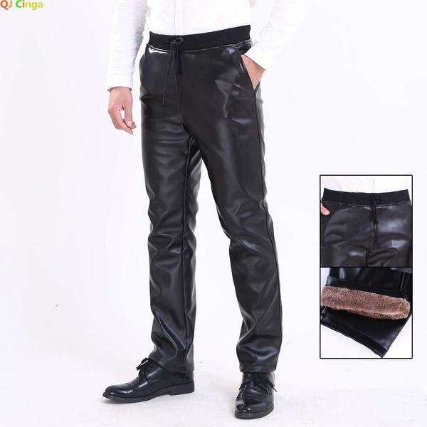 Pantalon en cuir taille haute noir pour hommes, pantalon en PU avec cordon de serrage, grande taille, pantalon de motard pour hommes, pantalons d'automne et d'hiver S-4XL 5XL 231229