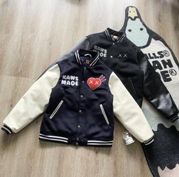 Zwart hiphop bomberjack streetwear vintage geborduurde letters honkbaljas heren lederen patchwork jassen7437940