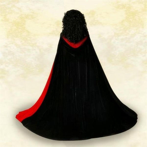 Cape longue en velours à capuche noire Cape de mariage Costume médiéval Wicca gothique Wizard252r