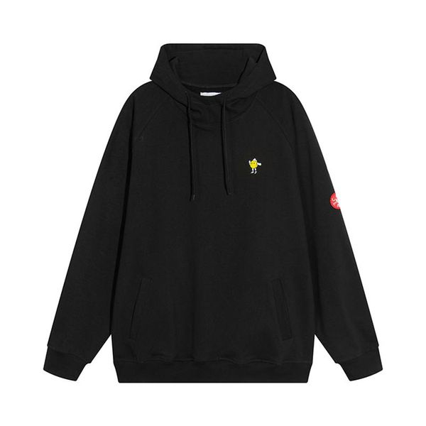 Sweat à capuche noir pour hommes et femmes, jaune brodé avec cordon de serrage, poche, Patchwork, Streetwear, nouveaux pulls