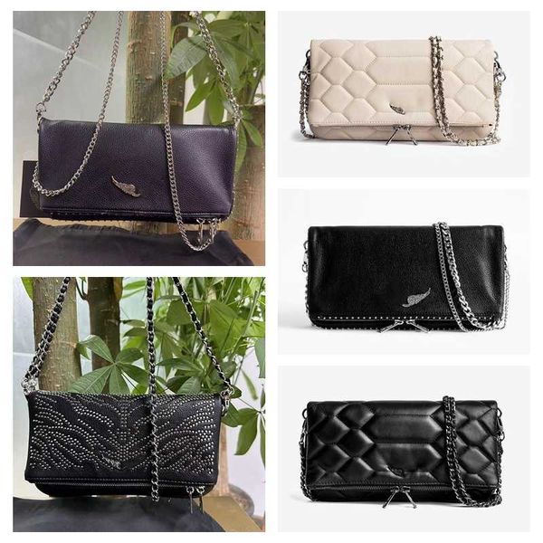 Negro CALIENTE Zadig Voltaire Cross Body Bag ZV Cadena Bolsas Mango Diseñador Alas Abrasivo Cuero Mujer Bolsa Bolsas de hombro Remache Messenger Messenger Monedero Bolsos 230919