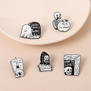 Black humour émail émail personnalisé boo fantômes citations broches je pense que je suis mort je suis ok maintenant badges revers gothiques bijoux punk cadeau 11 couleurs