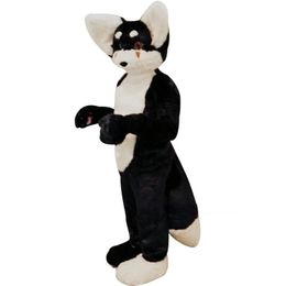 Zwarte husky vos middele lengte bont mascotte kostuum wandelen Halloween set feest