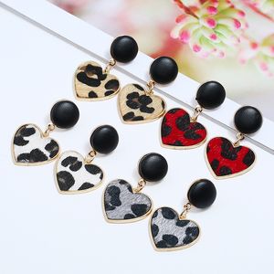 Zwarte imitatie fluwelen hart geometrische luipaard drop dangle oorbellen voor vrouwen sieraden Kerstmis