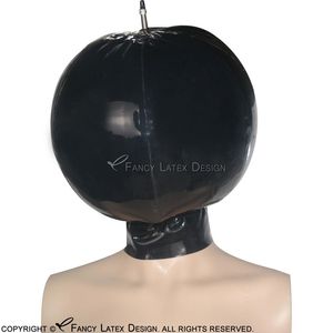 Zwart opblaasbare sexy latex kappen kostuum accessoires rubberen bal maskers cocon ballon plus size breath play 0024201o