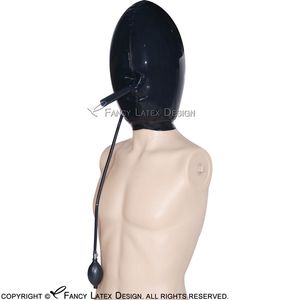 Zwart Opblaasbare Sexy Latex Kappen Kostuum Accessoires Met Inflatieventiel Rubberen bal Maskers Cocon Ballon Met Handpomp Adem 232T