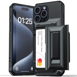 Black iPhone Case Kickstand Card Slots Premium Phone Case Heavy Duty TPU PC TOCHOP pour iPhone 15 14 13 12 11 Pro Max Mini XR XS X 6 7 8 Plus