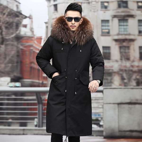 Veste noire avec des hommes de fourrure Moises d'hiver Parkas Real Fox Fur Breakers Caponds de pardessus extérieurs chauds et de taille plus taille