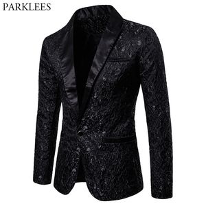 Jacquard noir bronzant Floral Blazer hommes marque de luxe simple bouton Costume veste hommes fête de mariage scène Costume Homme 2XL 220527