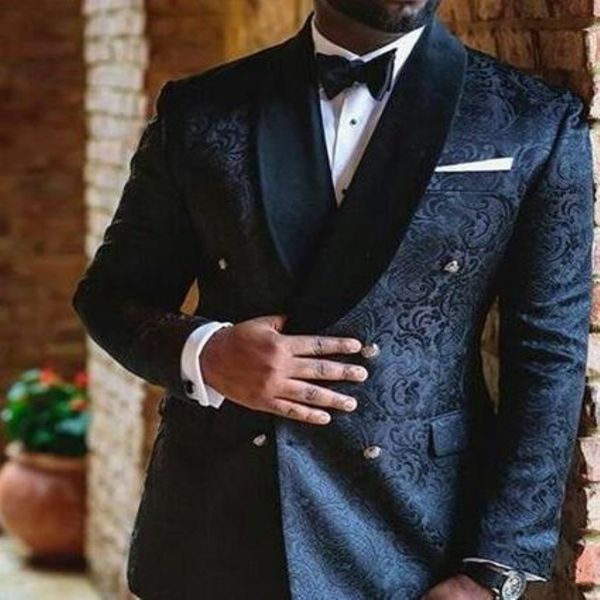 Black Jacquard tissu hommes Blazer Veste côté ventilateur de marié Tuxedos Man Prom Business cosits Jacket Pants Tie 258b