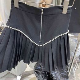 Black Japan Style Beading Casual High Cintura Medio Cuerpo Plisado A-Line Falda Mujer Moda Spring Summer 2F0582 210510