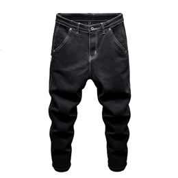 Zwarte jeans voor heren, losse pasvorm, stretch, wijde pijpen, casual denimbroek, oversized streetwear Jean Homme, modieuze cowboys