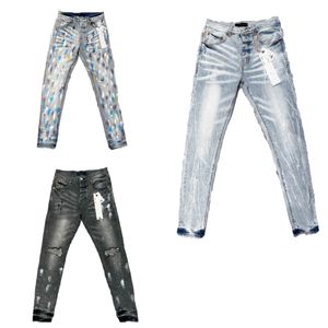 jeans noirs hommes jeans violets jeans pile de créateurs imprimés à points blancs pantalons skinny extensibles pour hommes pantalons à fermeture éclair en détresse pour homme pantalon vintage slim skinny mode