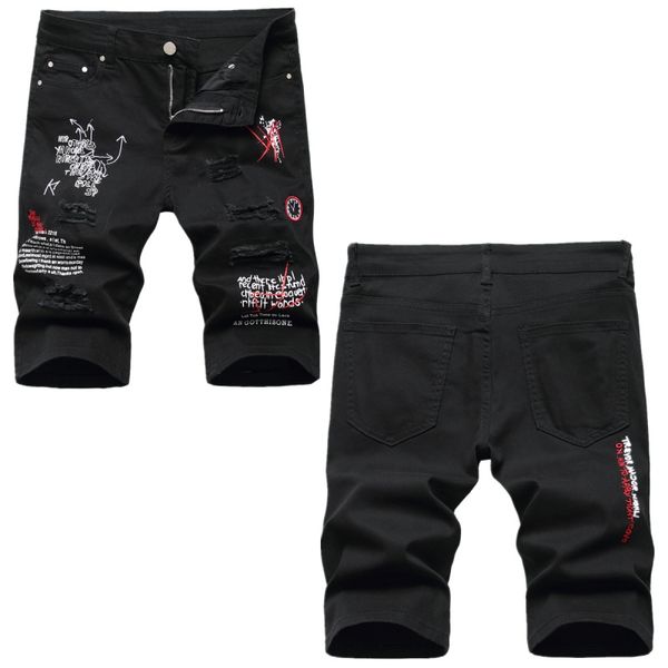 short en jean noir pour homme short pour homme dsqs short en jean pour homme mode Hip Hop Rock Moto en détresse Denim Biker DSQ été bleu cool guy jean court vêtements réguliers